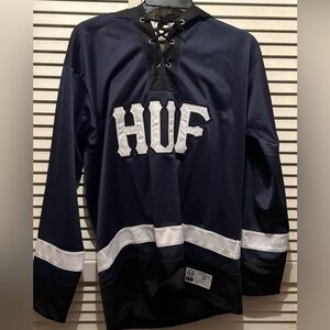 NEW HUF Skateboarding Hockey Jersey Hoodie Size Small Blue - NWOT - $100 Retail